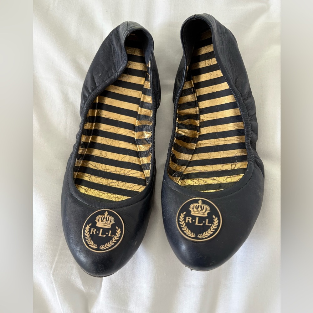 Ralph Lauren Black Flats with Gold Accents